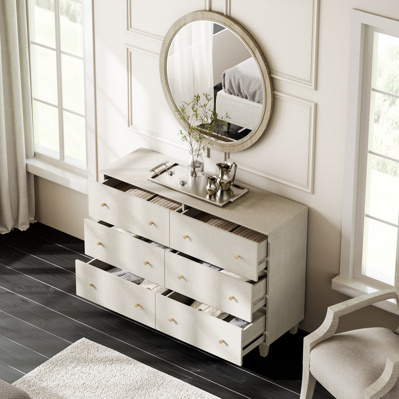 Cabriano 118" W 6-Drawer 4-Door Combo Dresser, Beige/Gold