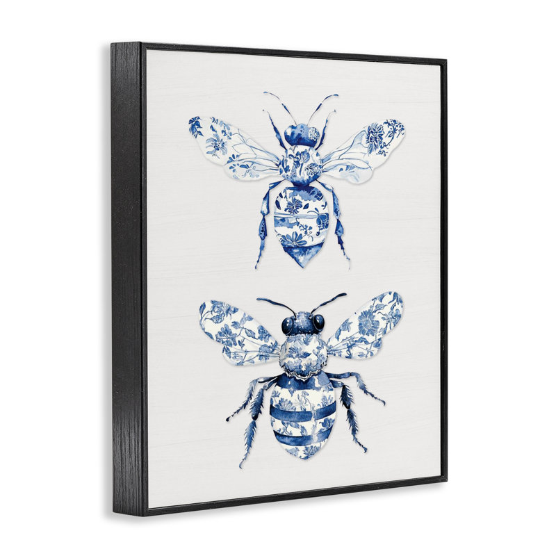 Toile à motifs d'abeilles encadrées, estampe numérique, H 14 po x l 11 po, Giclée encadrée noir minuit