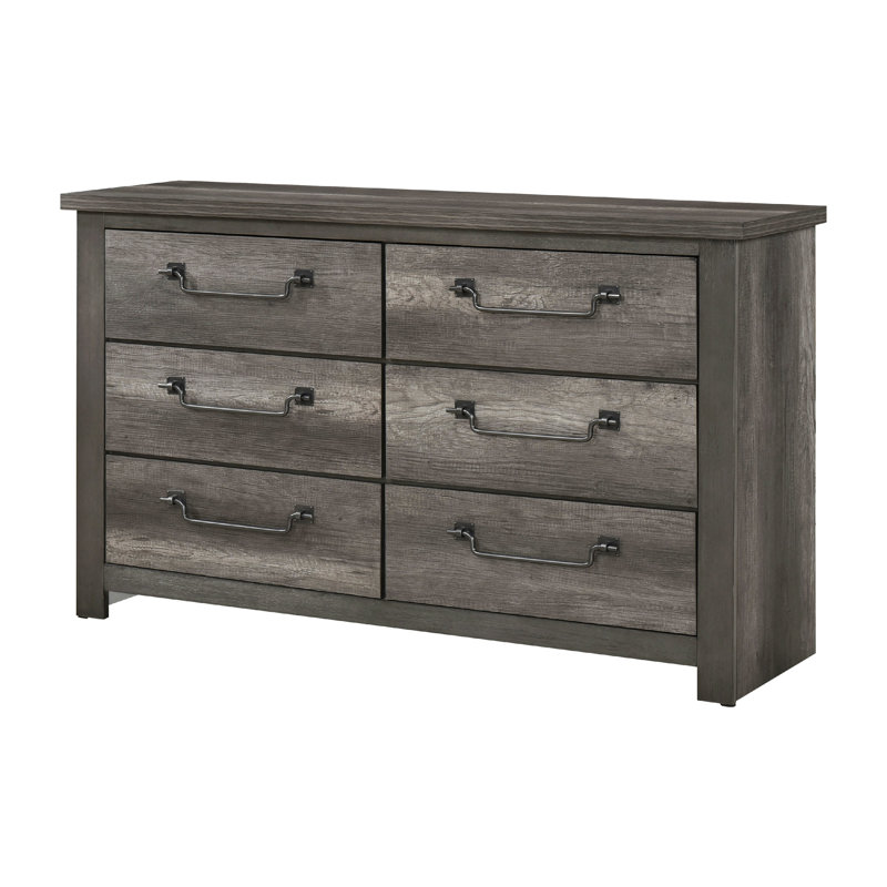 Commode 59 pouces, 6 tiroirs, panneau en mélamine gris Némy, poignées tombantes