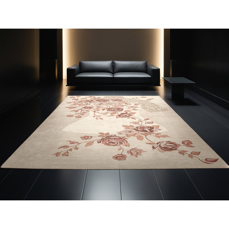 Tapis floral vintage lavable à la machine à la mode beige, 7 x 10