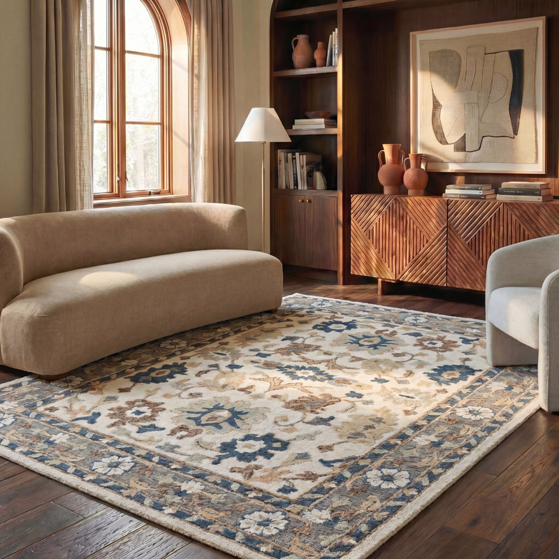 Tapis d'intérieur en laine et coton touffeté à la main ébène, Rectangle 8 pi 0 po x 10 pi 0 po