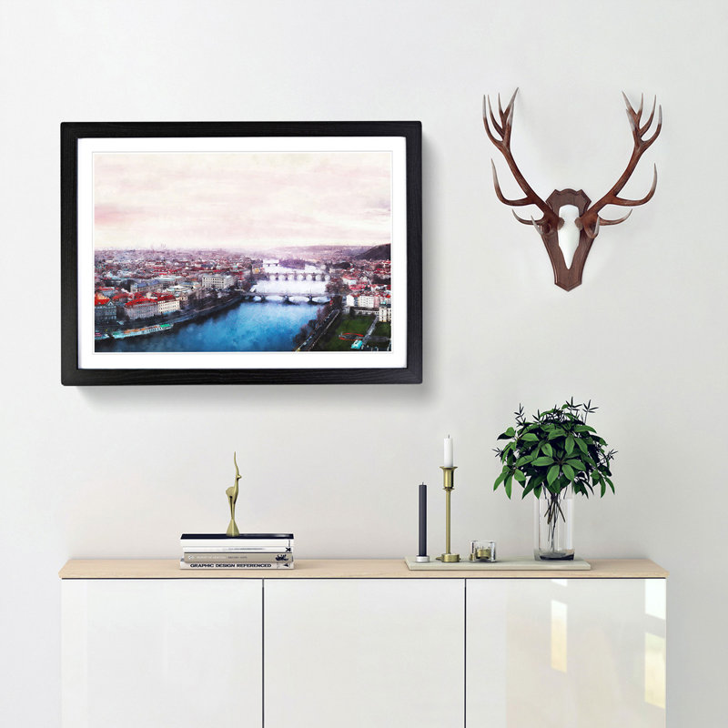 Prague Czech Republic Skyline - Framed Print, 45cm H x 63cm W x 2cm D, Black Framed