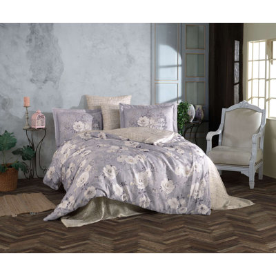 Ensemble de housse de couette luxueuse en satin luxueux Tencel, gris, blanc et beige | 100% satin de coton, housse de couette 79 po x 87 po, drap plat 94 po x 102 po, 2 taies d'oreiller 27,6 po x 27,6 po, 19,7 po x 27,6 po Oxford | 300 fils au pouce carr?
