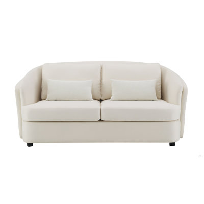 Beige Linen Loveseat With 2 Toss Pillows