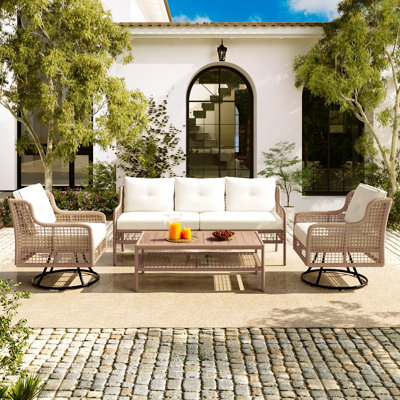 4 Pieces Patio Furniture Set With Swivel Chairs, Outdoor Wicker Sofas For 5-Person, Sectional Rattan Outdoor Conversation Set For Poolside Backyard Deck