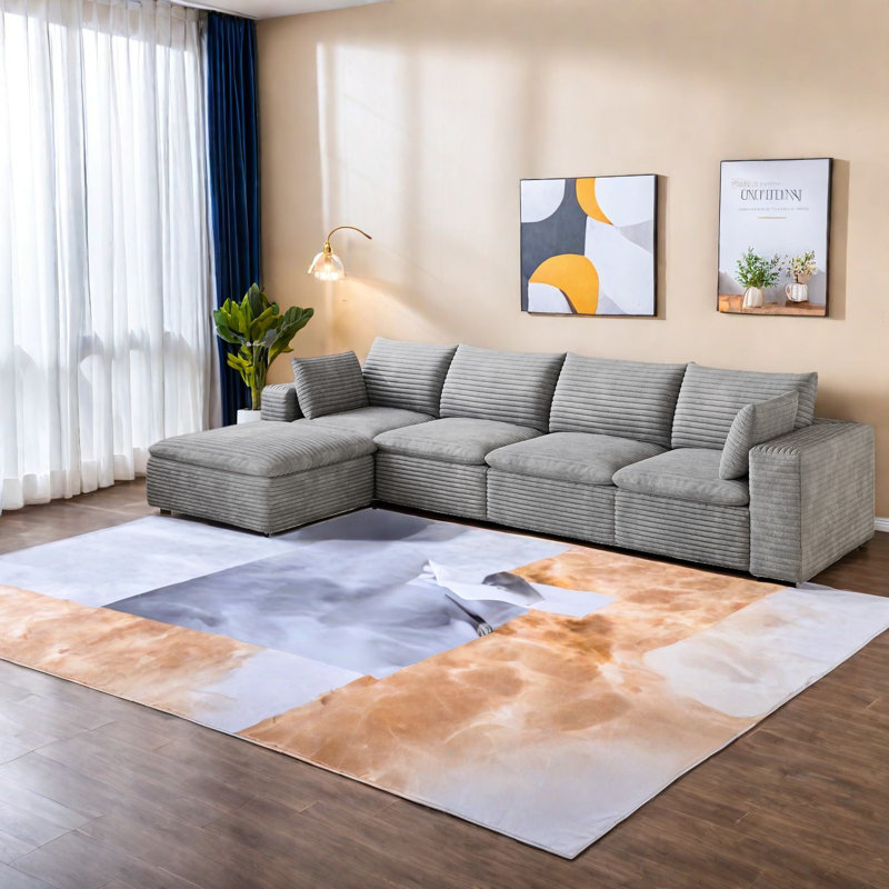 Canapés en nuage à compression, canapé moderne modulaire en velours côtelé de 134 pouces pour la maison
