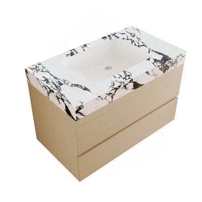 Meuble-lavabo flottant moderne 29,9 po avec comptoir en faux marbre et lavabo encastré en céramique, fixation murale pour petites salles de bain et appartements
