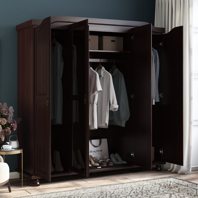 Armoire penderie 100% bois massif 4 portes Kyle, Java
