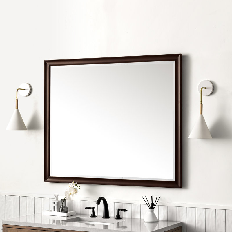 Glenbrooke Solid Wood Beveled Wall Mirror, Burnished Mahogany, 40" x 48"