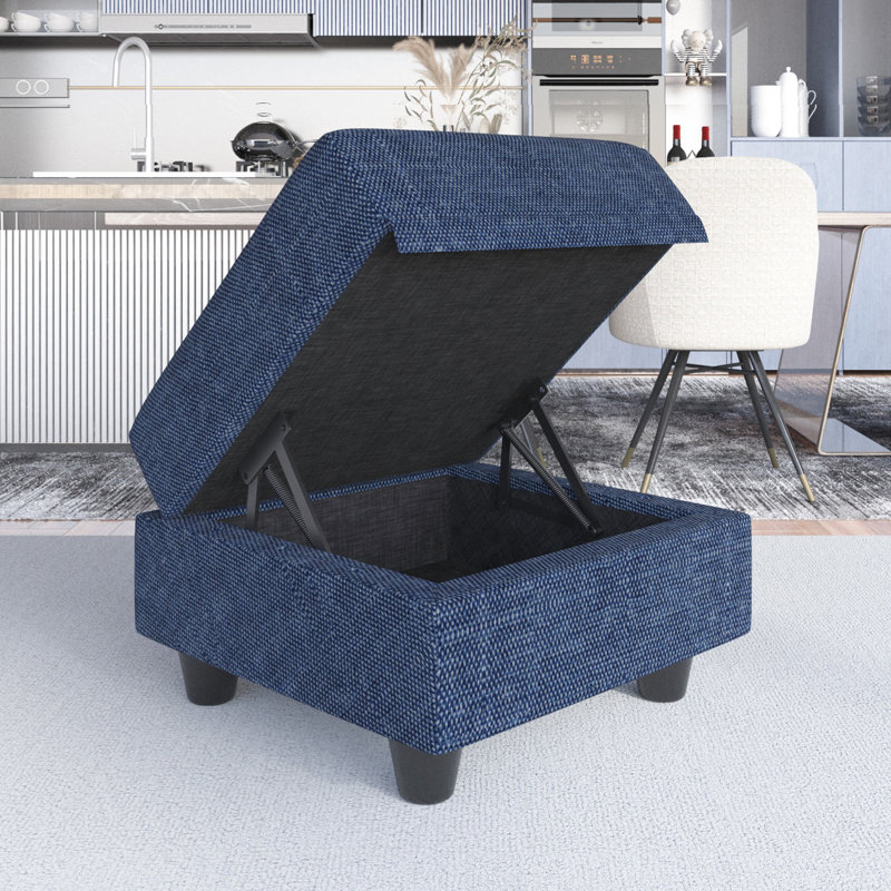 Tomario 25'' Fabric Storage Ottoman, Blue Faux Leather