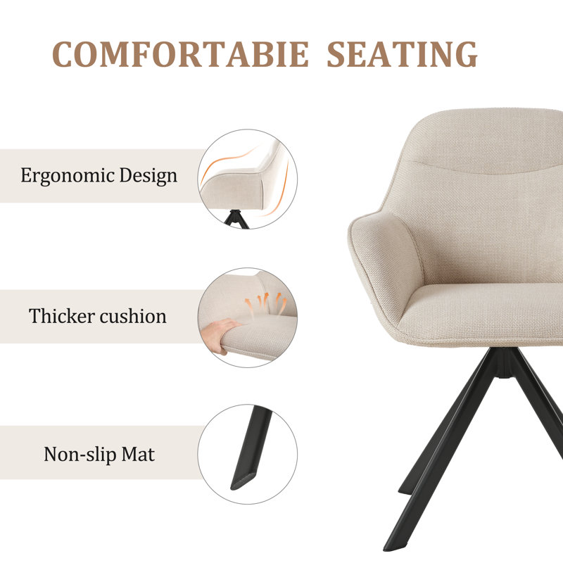 48.5cm H Swivel Upholstered Dining Chairs- Ergonomic Back, Beige Linen