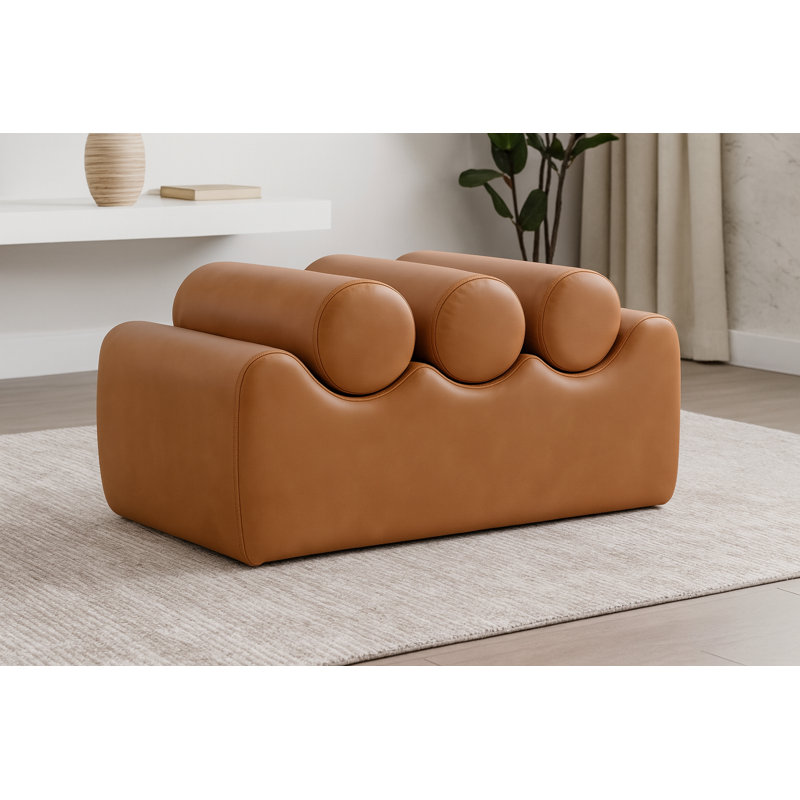 Banc en cuir Rumble Vegan, H 16,5 po x l 32 po x P 22 po, Cuir cognac végétalien