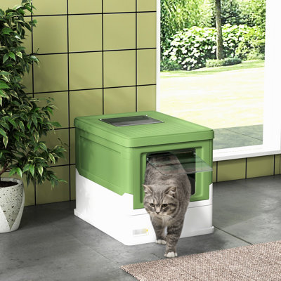 Cat Litter Box With Ample Room, Yellowish , Controls Odors Effectively, Drawer Bottom Tray Hooded Enclosure, Prevents From Spilling Out, Front And Top Entrances