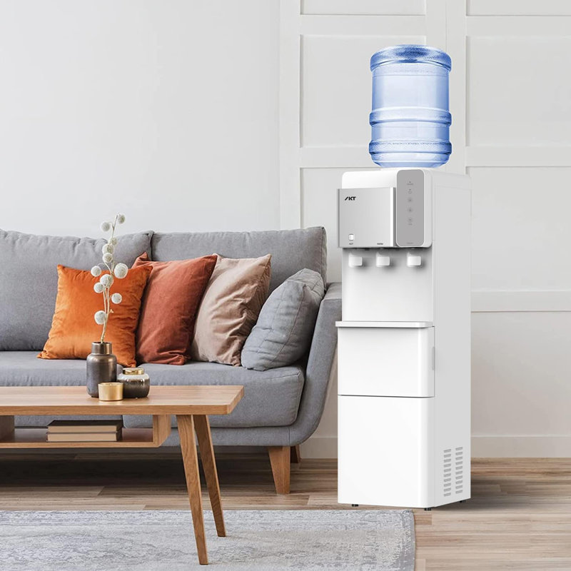 Ikt Top Load Water Dispenser Built-in Ice Maker For 3 Or 5 Gallon 3 Temperature Setting 27 Lbs Daily Capacity Night Light Child Safety Lock White