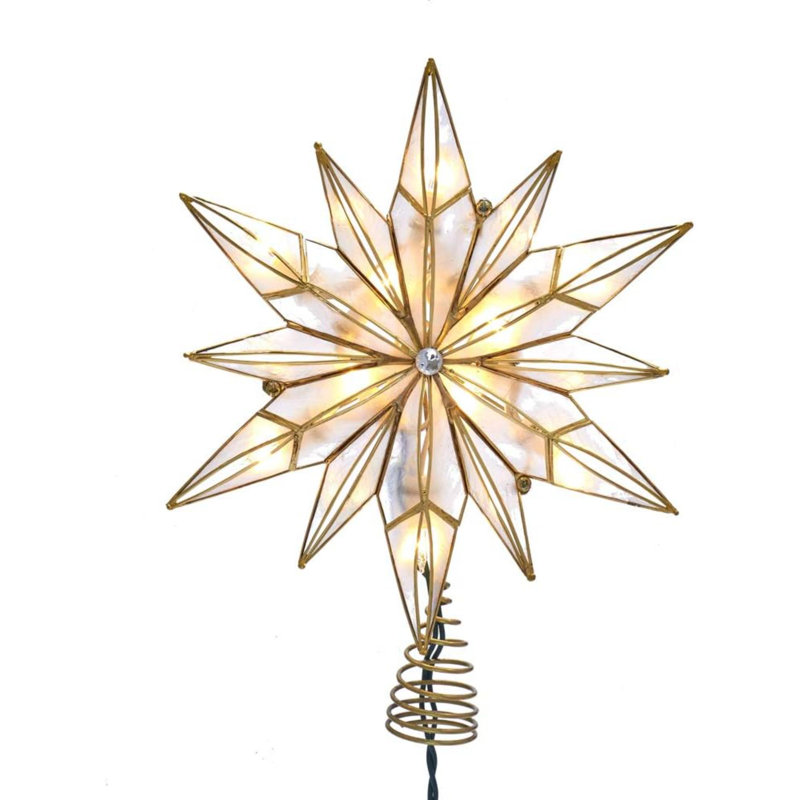 10-Light 12-Point Capiz Star and Center Gem Tree Topper
