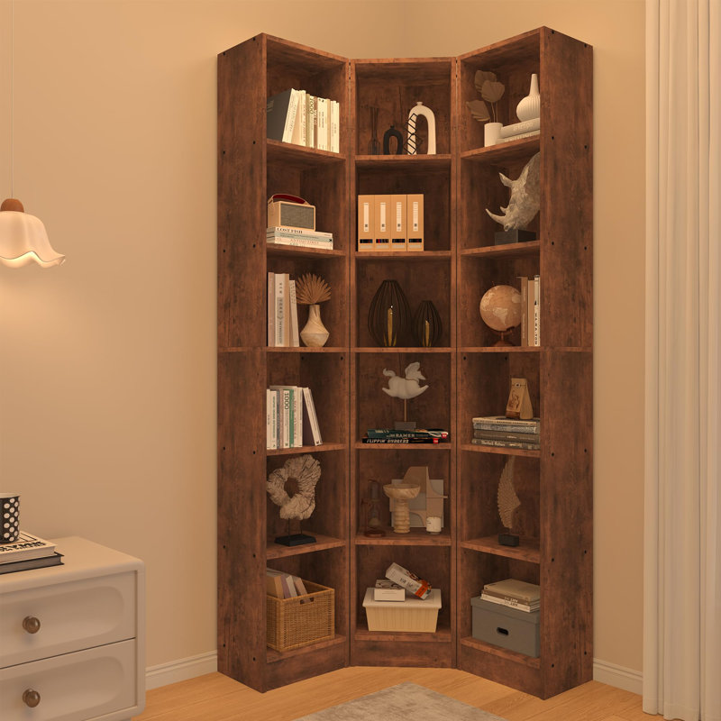 Bibliothèque d'angle à 6 niveaux avec 18 cubes ouverts, haute bibliothèque étroite 3-en-1, unité de rangement réglable pour le salon et le bureau personnel
