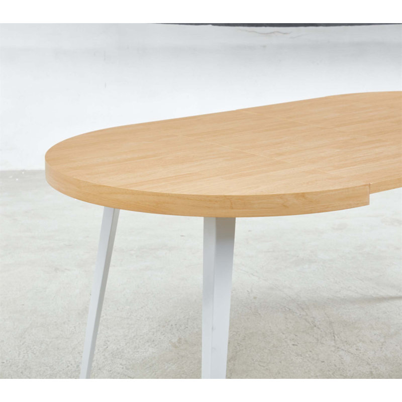 Table de salle à manger et de bureau extensible avec pieds en métal, plateau en panneau de fibres à densité moyenne, tailles ajustables pour une utilisation polyvalente dans divers espaces.