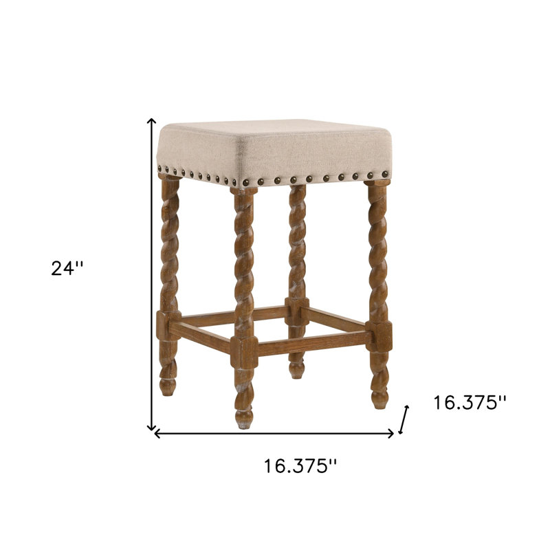 Gouldsboro Upholstered Counter Stool with Solid Wood Frame, Cream/Natural, Counter Stool (24" Seat Height)