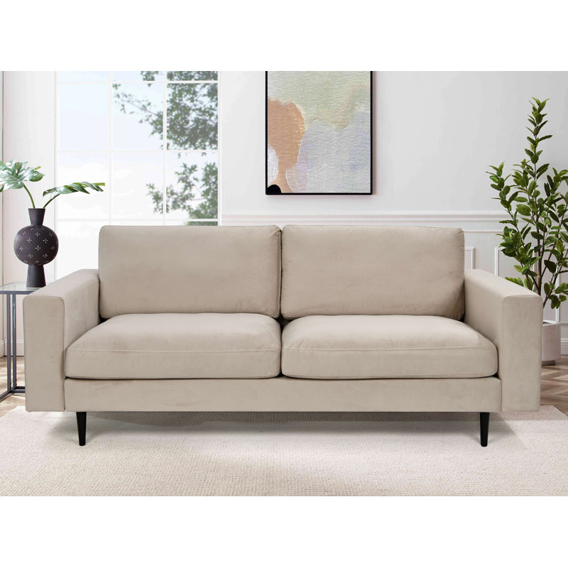Airron 3 Seater Velvet Sofa, Light Beige
