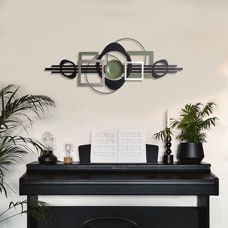 Harmony 39" Black Green Silver Geometric Metal Wall Art