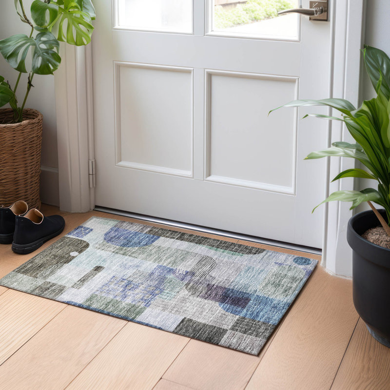 Machine Washable Indoor/Outdoor Segin ACN1116 Blue Rug, Rectangle 1'8" x 2'6"