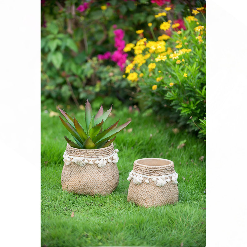 Ensemble de 2 pots à fleurs en ciment bruns 6,5 x 6,5 x 6 po