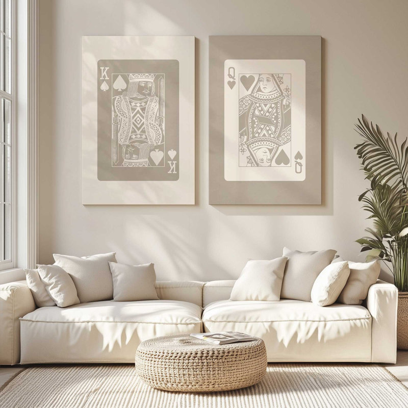 Ensemble de 2 cartes sur toile beige, H 19 po x l 16 po