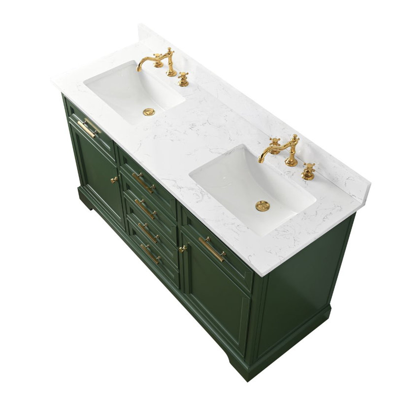 Thompson 60" W Double Vanity, Evergreen/Brushed Gold
