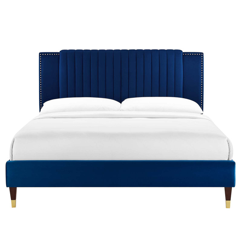 Modway Zahra Channel Tufted Performance Velvet Platform Bed, Queen, Charcoal