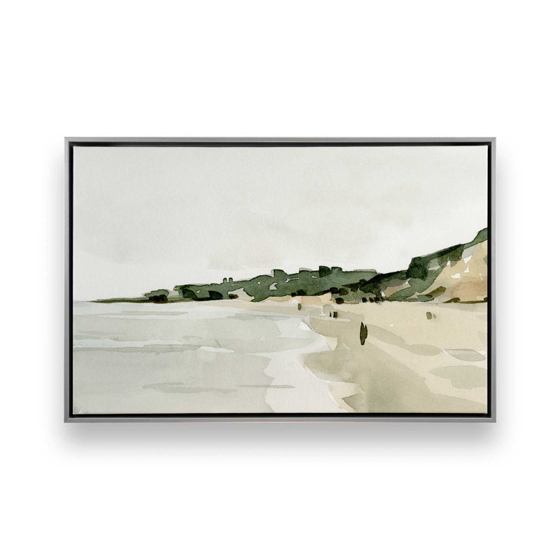 «Misty Morning on the Beach», reproduction sur toile dans un cadre, H 24,75 po x l 36,75 po, Cadre flottant en chrome poli, 1