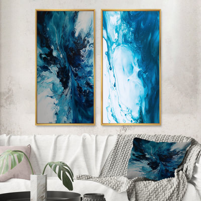 Sarcelle et noir aqueux fantaisie - art mural pour chambre à coucher - ensemble de 2 décorations murales abstraites
