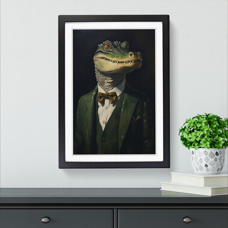 Alligator In A Suit No.2 - Single Picture Frame Print on Wood, Black Framed, 46cm H x 34cm W x 2cm D