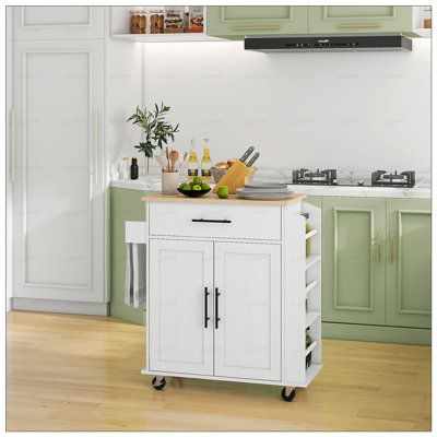 Îlot de cuisine roulant avec rangement, prises de courant, ports USB et porte-serviettes pour plus de commodité et d'organisation