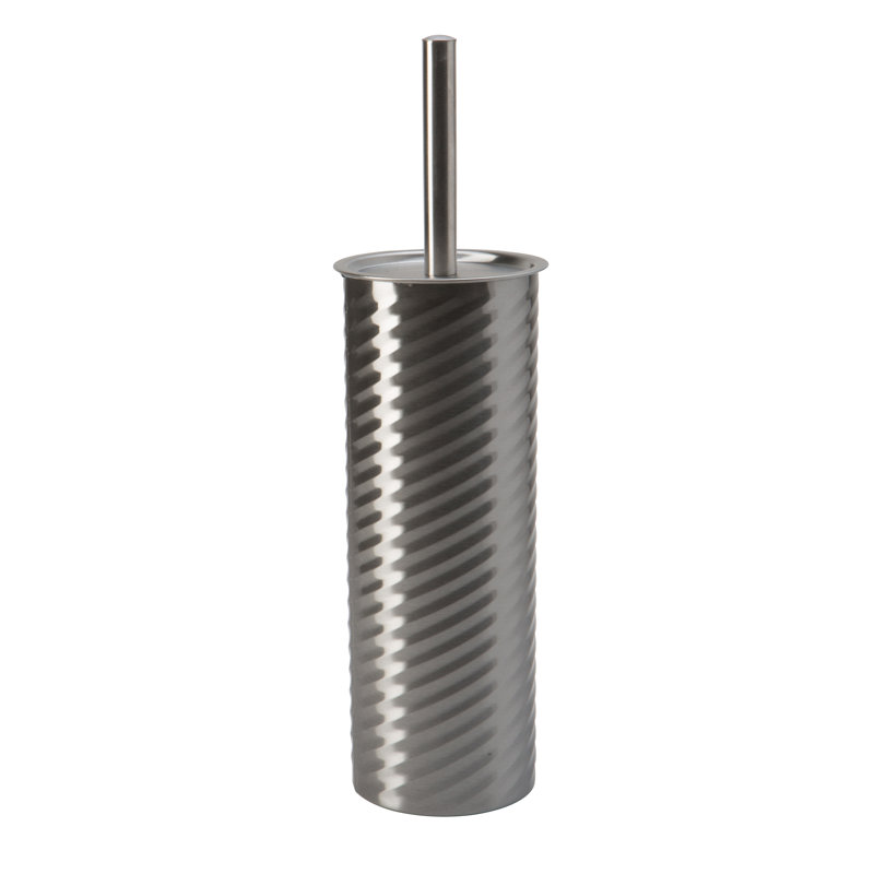 Chrome Swirled Texture Toilet Brush & Holder Set of 2