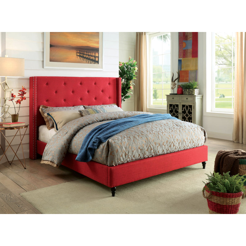 Cecilia Upholstered Wingback Bed, Full, Red