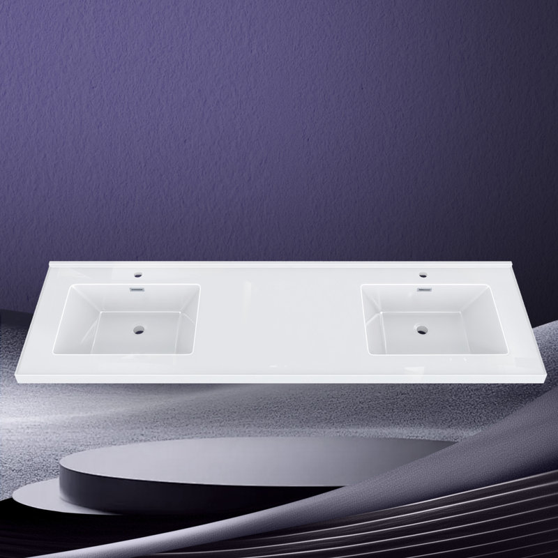 Dessus de meuble-lavabo double 72 po avec comptoir de lavabo à surface solide et comptoir blanc