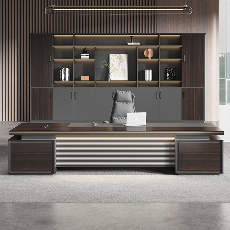 Bureau de direction en L 86,61 "à deux tons de qualité supérieure, H 29,53 po x l 86,61 po x P 62,99 po