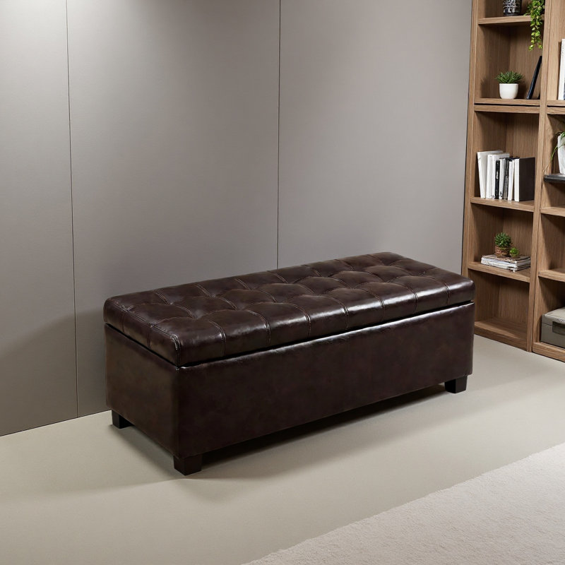 Repose-pieds avec rangement, banc de rangement, banc de chambre d'entrée touffeté, 49,75 pouces, charnières à couvercle facile à utiliser, pieds en bois, tissu en polyester, capacité de poids de 300 lb
