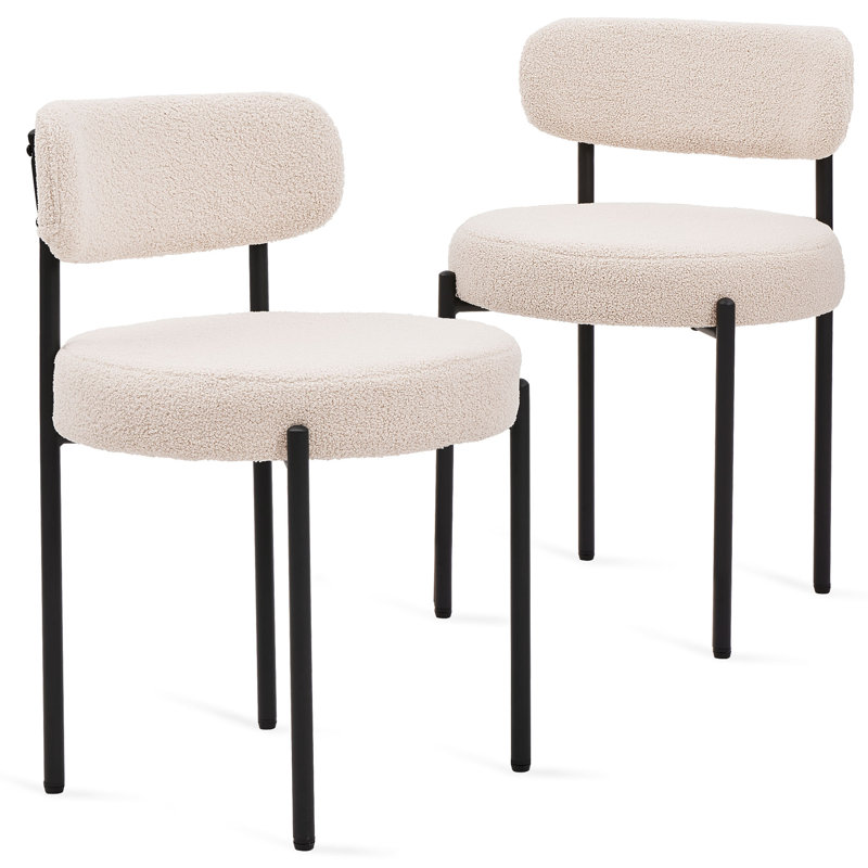 Lentine Boucle Upholstered Dining Chair with Curved Backrest & Metal Legs, White