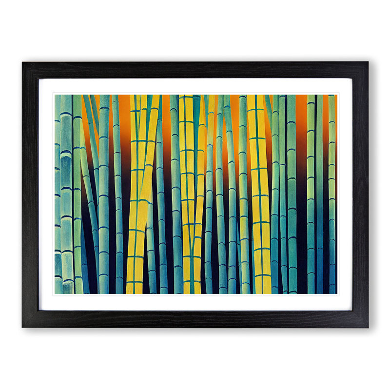Artistic Abstract Bamboo Forest - Single Picture Frame Print, Black Framed, 46cm H x 64cm W x 2cm D