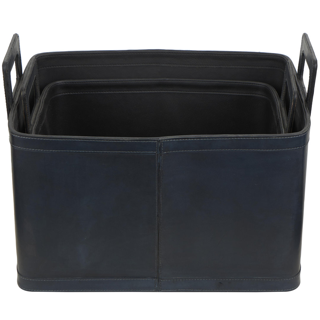 Handmade Genuine Leather Storage Bin Set