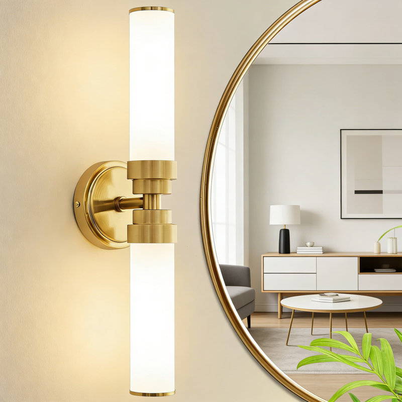 Applique murale moderne dorée moderne avec abat-jour en verre laiteux, luminaire de salle de bain haut et bas pour luminaire de salle de bain, fixation verticale ou horizontale câblée