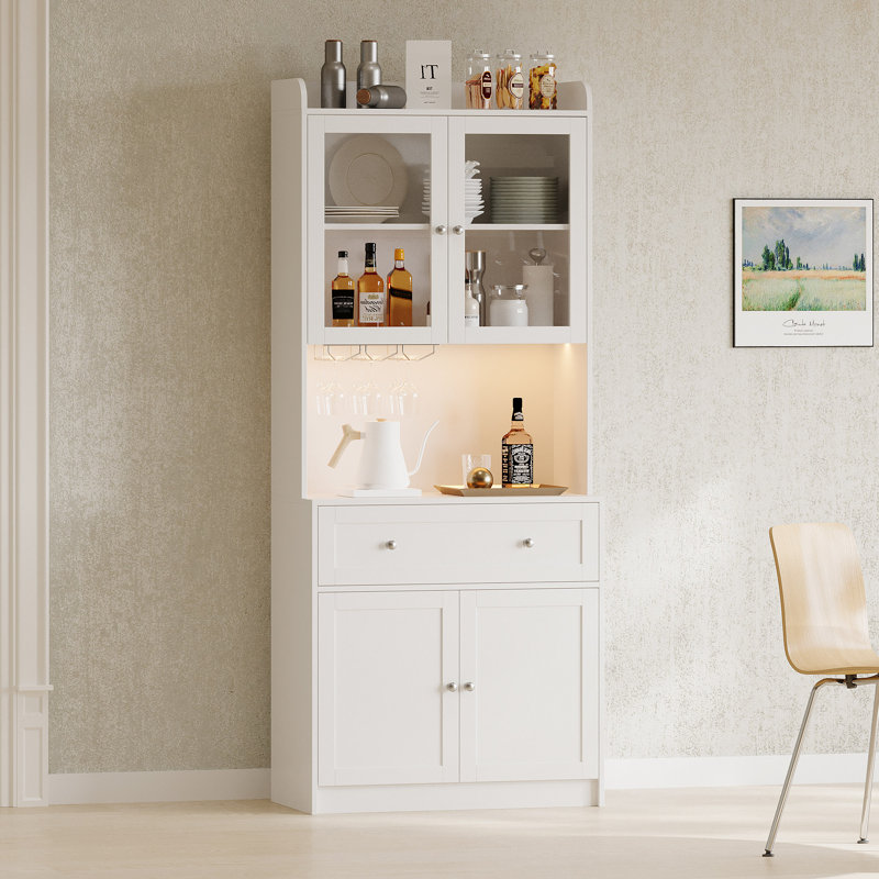 Coffee Bar Cabinet With LED Light for Living Room Dining Room