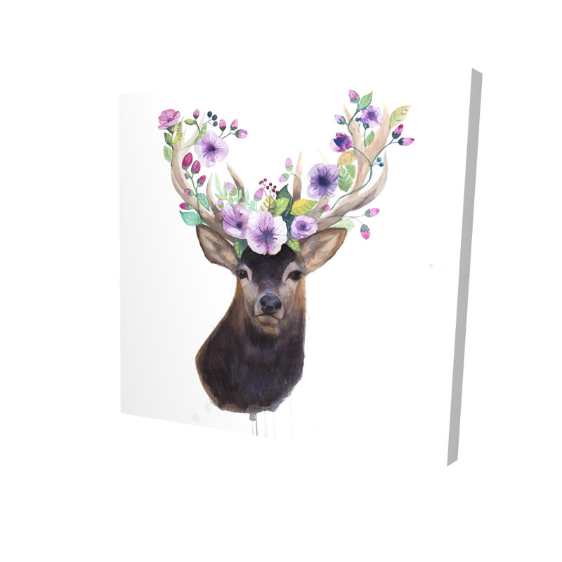 Tête de chevreuil avec fleurs - décor de toile de salon