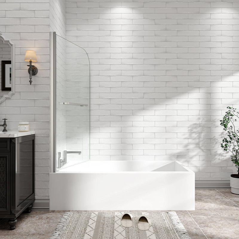31''-32'' W x 55'' H 180° Pivot Frameless Bathtub Shower Door, 6mm ANSI SGCC Tempered Glass with Dual Nano Easy-Clean & Explosion-Proof Film, Brushed Nickel