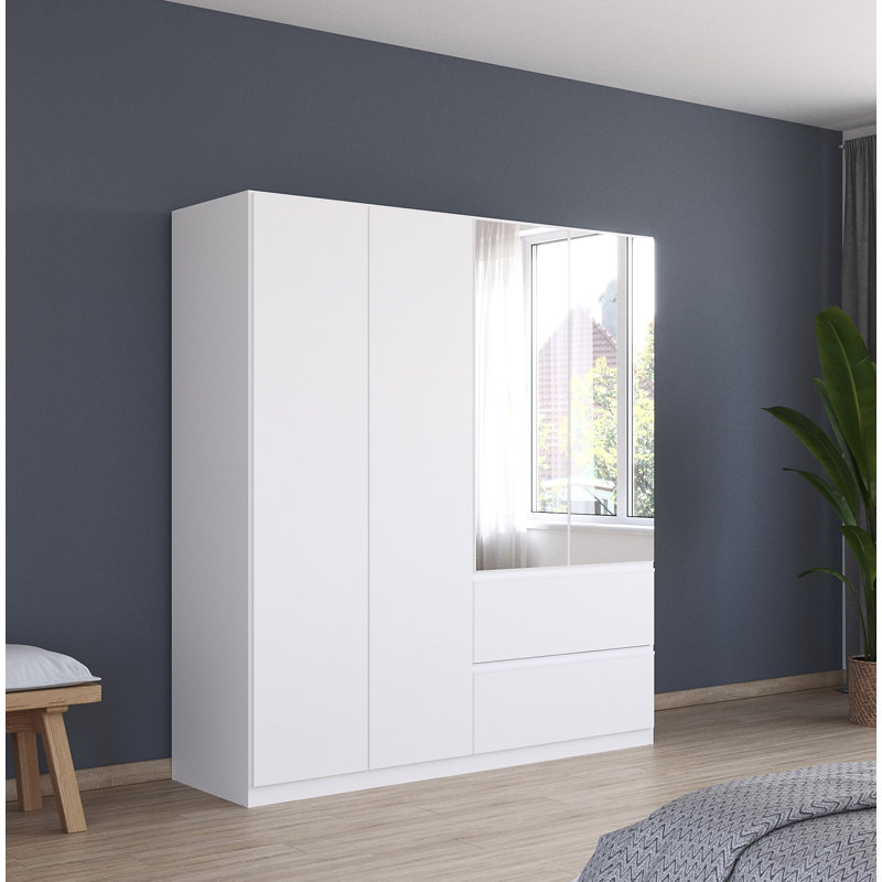 Wardrobe wardrobe COSTA hinged door wardrobe with push-to-open function, White/White handles, 197cm H x 181cm W x 54cm D