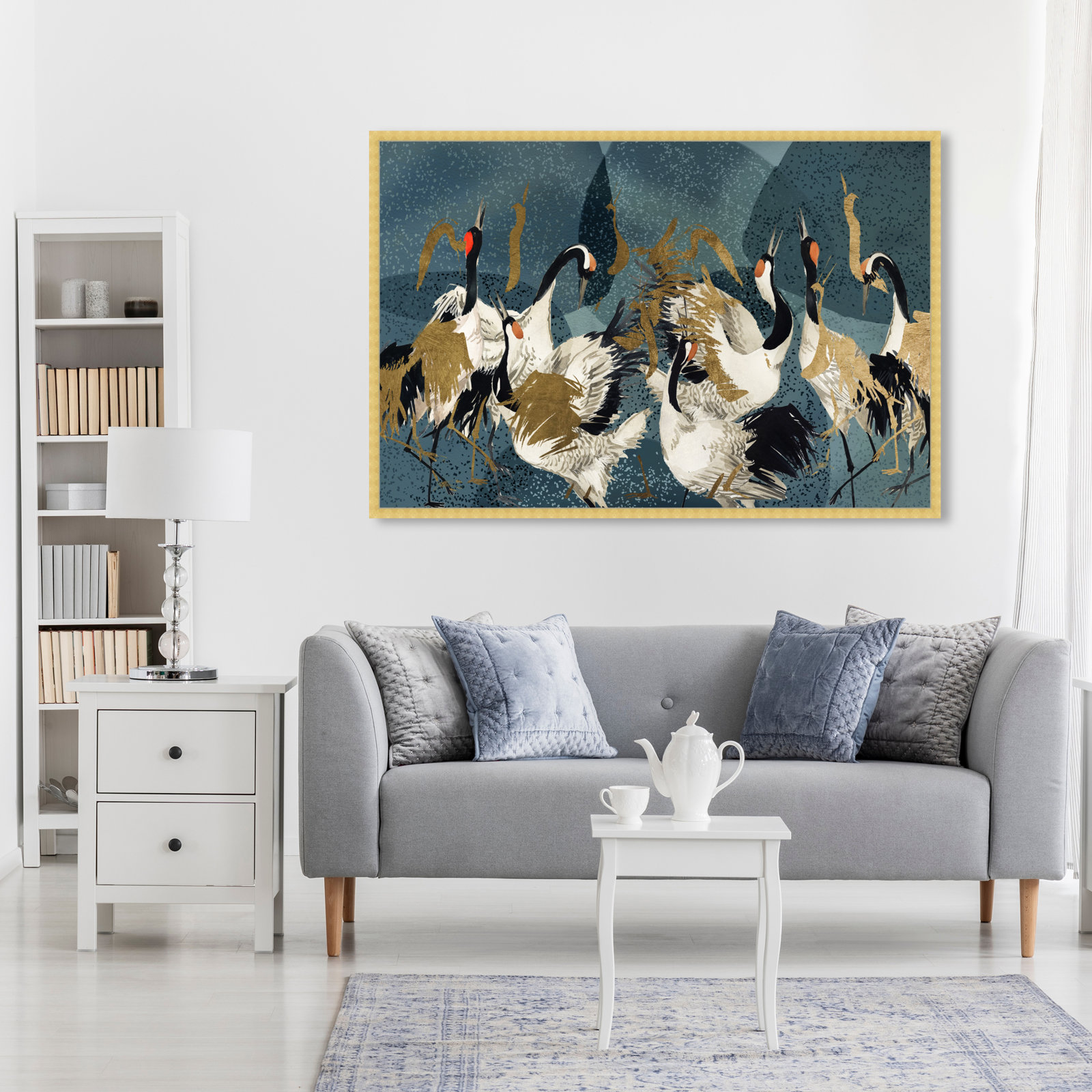 Crane Love Print by Oliver Gal, Gold Framed, 38" H x 56" W