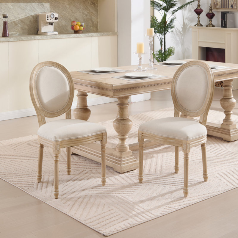 French Country Upholstered Dining Chairs Set of 2 - Round Back with Wire Drawing & Carving Techniques, Disassemblable for Kitchen, Living Room, Restaurant