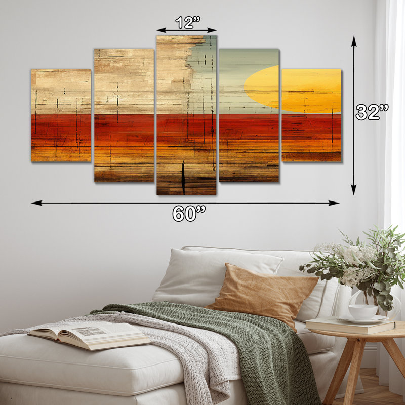 «Nostalgia Sunset Full Moon Rising», reproduction d'art géométrique moderne - 5 panneaux