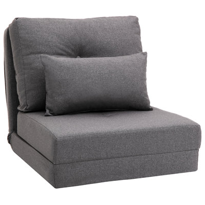 21 Floor Soothingly , Dark Gray. 5 Position Adjustable Back. Double As And Bed. Comfort 105 - 180. 2 Pillows For Better Support. Stable Steel Frame. Space Saving Design. Linen Fabric. 23.5" W X 31.5"